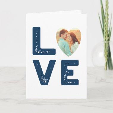 LOVE Graphic Minimalist Heart Shaped Photo Wedding Invitations