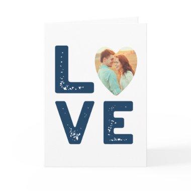 LOVE Graphic Minimalist Heart Shaped Photo Wedding Invitations