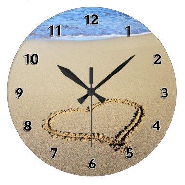Love Heart Beach Large Clock