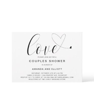 Love Heart Black and White Modern Couples Shower Invitations