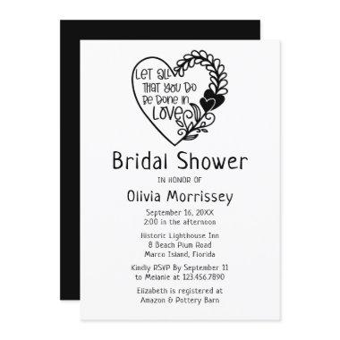 Love Heart Black White Typography Bridal Shower Invitations