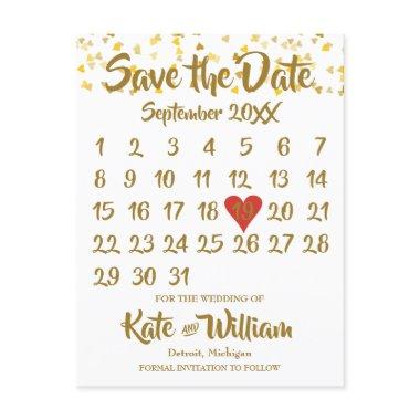 Love Hearts Confetti Calendar Save the Date Announcement PostInvitations