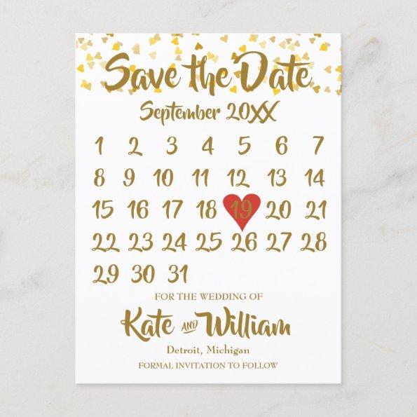 Love Hearts Confetti Calendar Save the Date Announcement PostInvitations