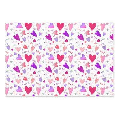 Love Hearts Engaged Anniversary Striped Pink Gift Wrapping Paper Sheets