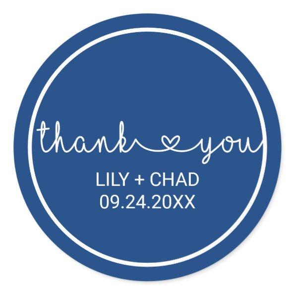 Love Hearts | Navy Thank You Wedding Favor Classic Round Sticker