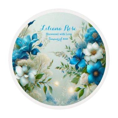 Love in Bloom Edible Cake Decor Blue Bridal Shower Edible Frosting Rounds