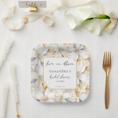 Love In Bloom Florals Border Name  Paper Plates