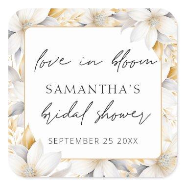 Love In Bloom Florals Name Date Bridal Shower Square Sticker