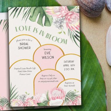 Love in Bloom Gold Arch Pink Protea Bridal Shower Invitations