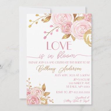 Love in Bloom Pink & Gold Bridal Shower Invitations
