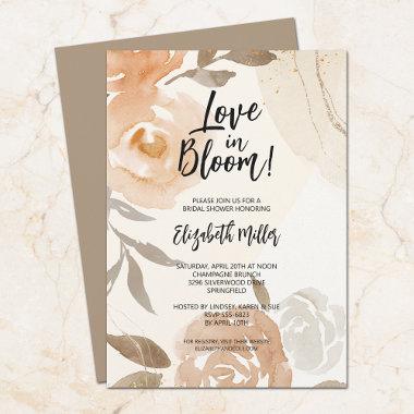 Love in Bloom Rustic Peach Flowers Bridal Shower Invitations