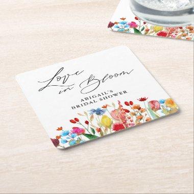 Love in Bloom Wildflower Bridal Shower Favor Square Paper Coaster