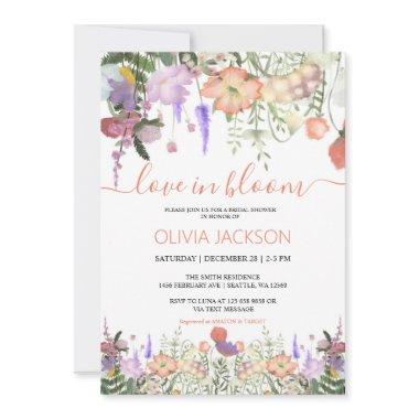 Love in bloom Wildflower Bridal Shower Invitations