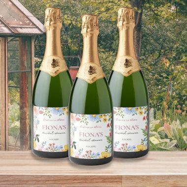 Love in Bloom Wildflower Bridal Shower Modern Sparkling Wine Label