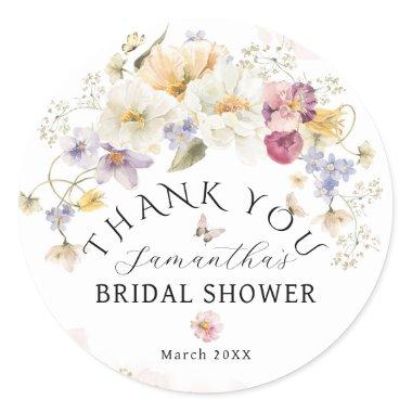 Love in bloom Wildflower Rustic Bridal Shower Classic Round Sticker