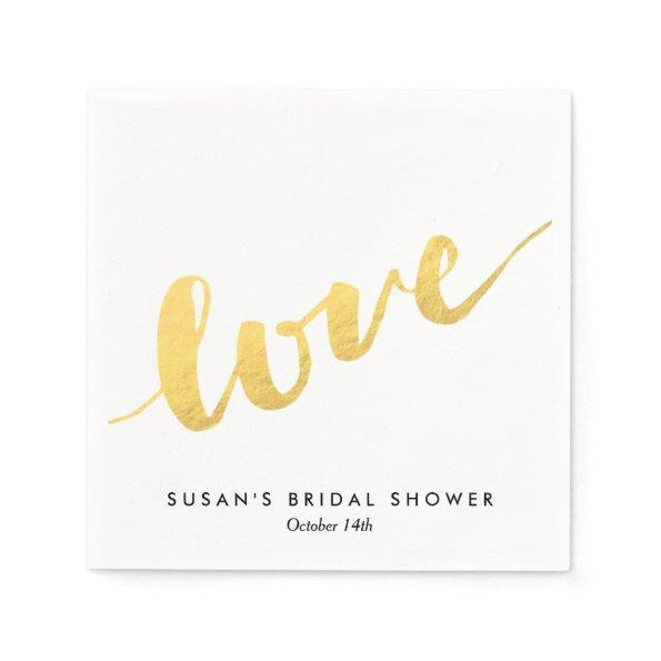 Love in Gold Script, Bridal Shower Paper Napkins
