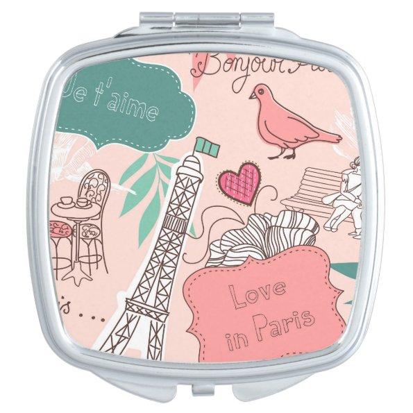 Love in Paris Pattern Pink Vanity Mirror