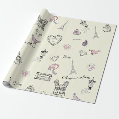 Love in Peris Bohemian Chic Floral Traveling Girl Wrapping Paper