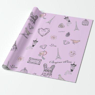 Love in Peris Bohemian Chic Floral Traveling Girl Wrapping Paper