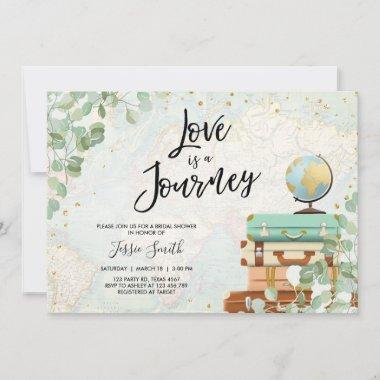 Love is a Journey Eucalyptus Travel Bridal Shower Invitations