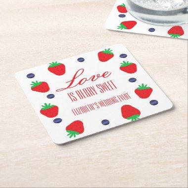 Love Is Berry Sweet Fruit Bridal Shower Square Paper Coaster