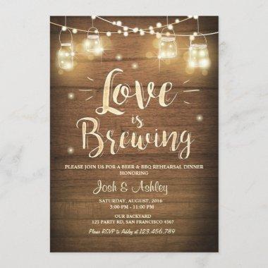 Love is Brewing BBQ Rehearsal Bridal Shower Wood Invitations