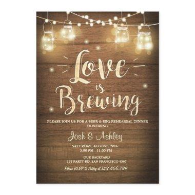 Love is Brewing BBQ Rehearsal Bridal Shower Wood Invitations