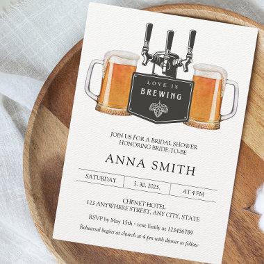 Love is brewing Beer Pizza Casual Bridal Shower Invitations