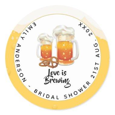 Love Is Brewing BEER Pretzel Bridal Shower Classic Round Sticker