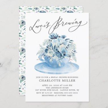 Love is Brewing Blue Floral Bridal Tea Shower Invi Invitations