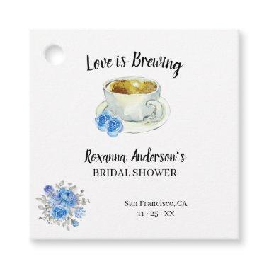Love is Brewing Blue Flowers Tea Bridal Shower Favor Tags
