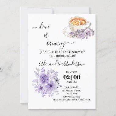 Love Is Brewing Bridal Shower Floral Orchid Invitations