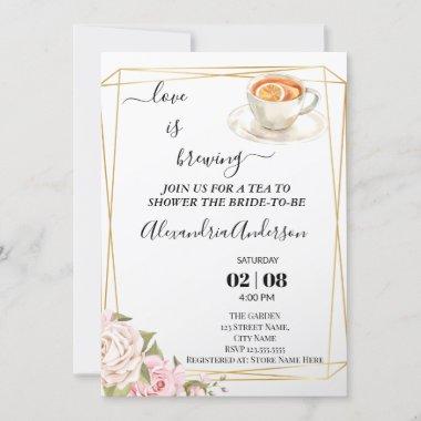 Love Is Brewing Bridal Shower Floral Roses Invitations