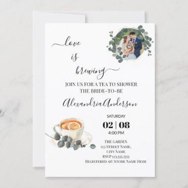 Love Is Brewing Bridal Shower Greenery Eucalyptus Invitations