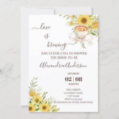Love Is Brewing Bridal Shower Greenery Sunflower Invitations