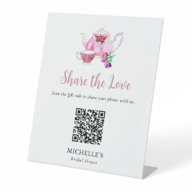 Love is Brewing Bridal Shower Share Photos QR Code Pedestal Sign