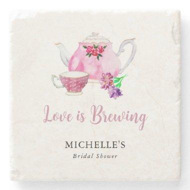 Love is Brewing Bridal Shower Tea Party Stone Coaster