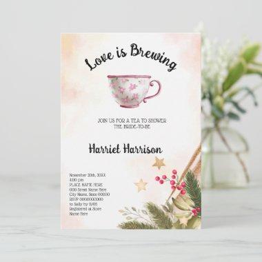 Love is Brewing Christmas Tea Bridal Shower Invita Invitations