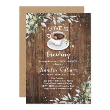 Love is brewing Coffee Bar Rustic Bridal Shower Invitations