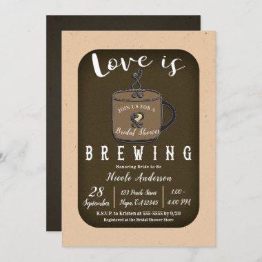 LOVE IS BREWING Coffee Cafe Shop Bridal Shower Invitations