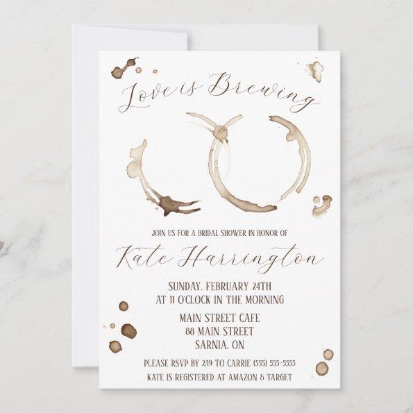 Love is Brewing, Coffee, Stains, Bridal Shower Invitations