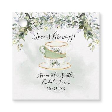 Love is brewing eucalyptus greenery tea shower favor tags