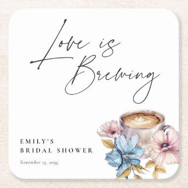 Love is Brewing Floral  Square Paper Coaster
