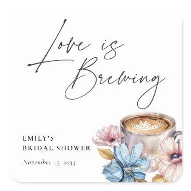 Love is Brewing Floral  Square Sticker