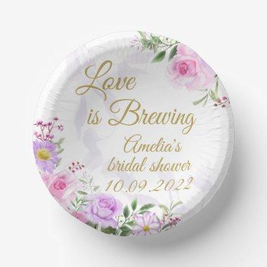 Love is Brewing - Floral Elegant Bridal Shower Paper Bowls
