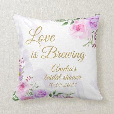 Love is Brewing - Floral Elegant Bridal Shower Throw Pillow