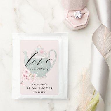 Love is Brewing Floral Tea Pot Pink Bridal Shower Tea Bag Drink Mix