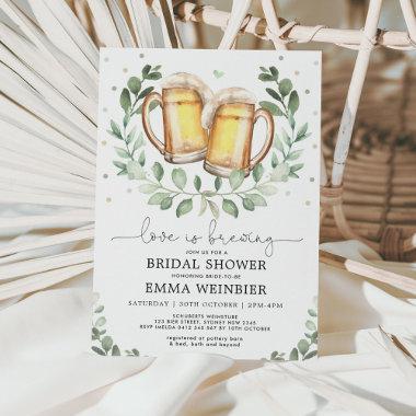Love is Brewing Greenery Beer Bridal Shower Invitations