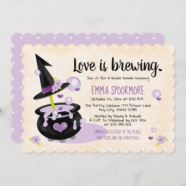 Love is Brewing Halloween Witch Bridal Shower Invitations