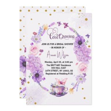 love is brewing lilac Heart Floral bridal shower Invitations